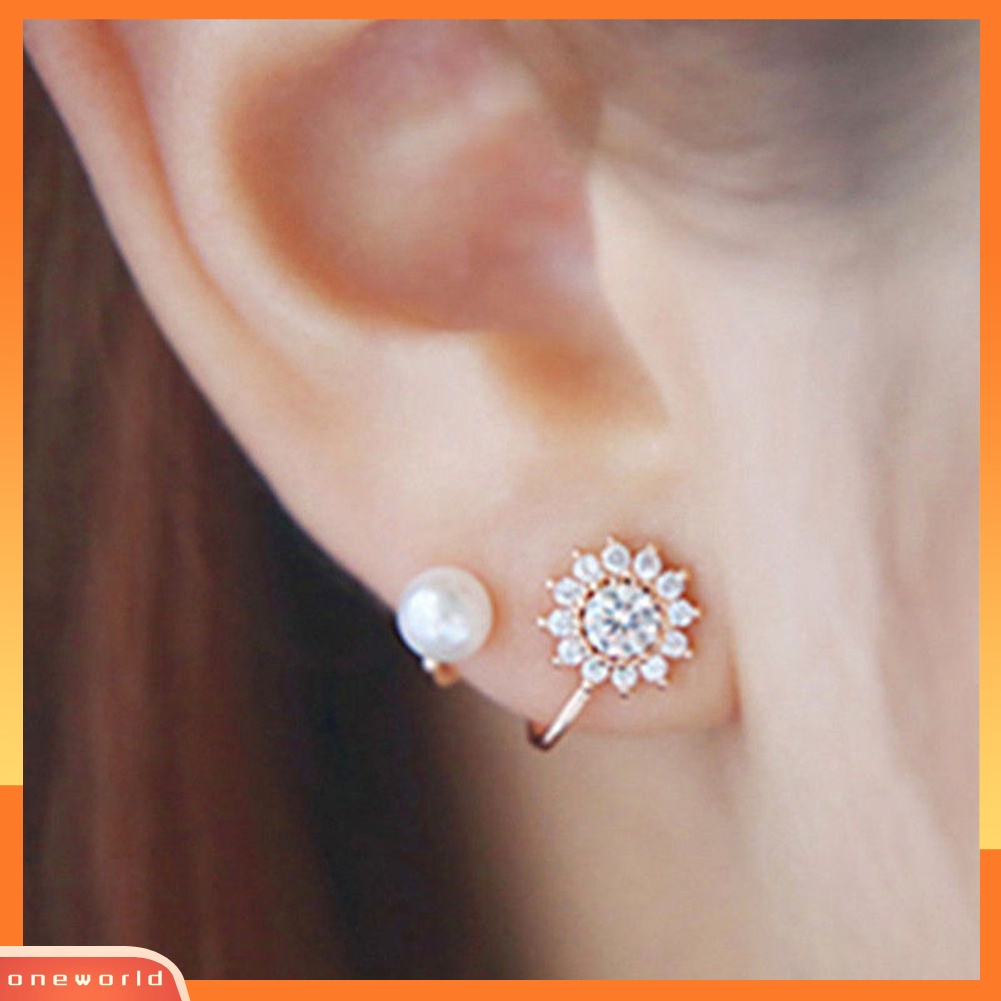 [WOD] Lady Girl Fashion Elegan Mutiara Imitasi Berlian Imitasi Snowflake Ear Stud Earrings