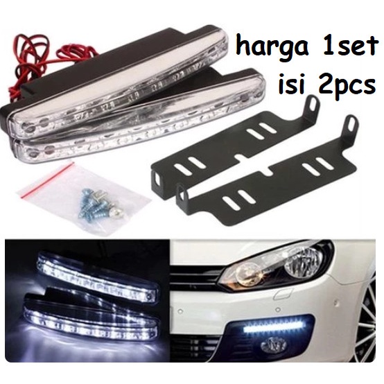 Lampu LED DRL 8 LED TITIK MATA Mobil Daytime Running Light Foglamp 12v DUS PUTIH DRL 8 isi 2