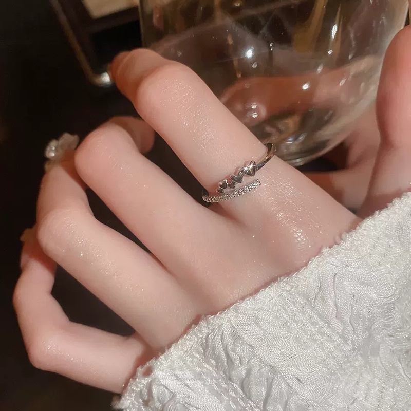 Roselife Korea S925 Perak Zirkon Busur Kupu-Kupu Beruntung Mutiara Cincin Untuk Wanita Gadis Manis Cinta Cincin Pernikahan Pertunangan Pesta Teman Pasangan Jari Perhiasan Aksesoris