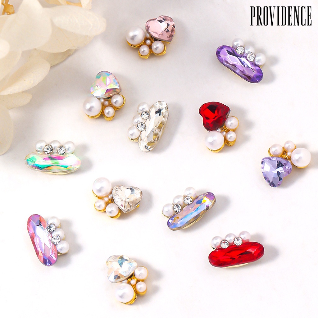 Providence 10Pcs Ornamen Kuku Tiga Dimensi Indah Bersinar Mewah Mutiara Imitasi DIY Nail Art Nail-Beauty Nail Art Dekorasi Berlian Imitasi Perlengkapan Salon Kuku