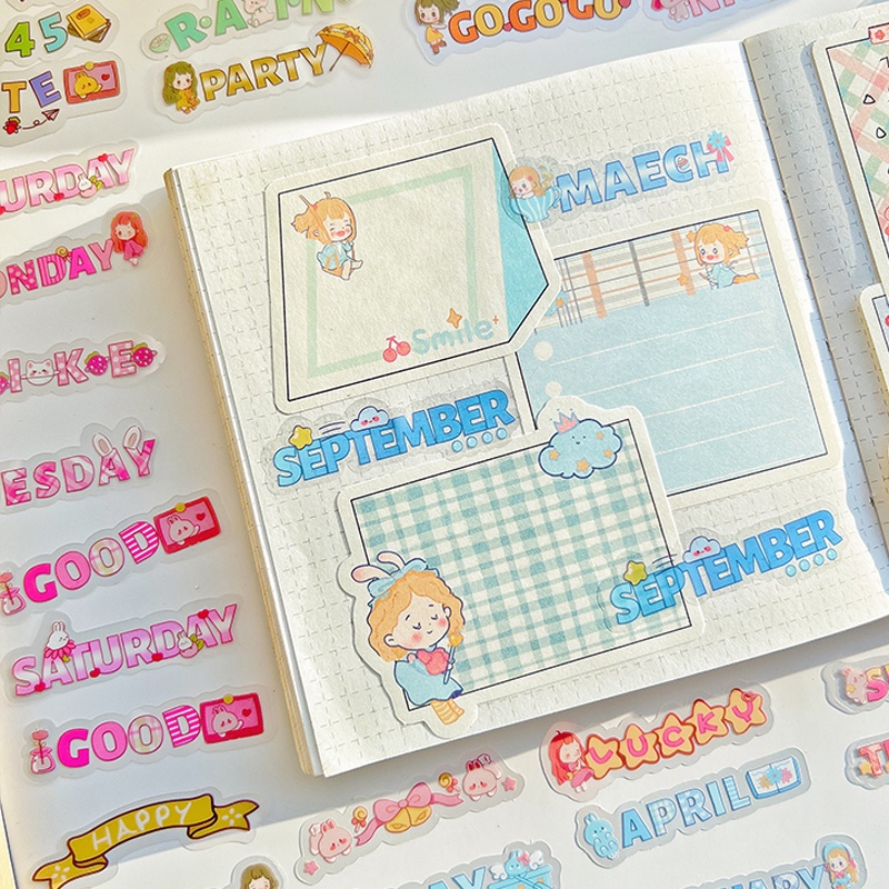 48pcs Lucu Kartun Kata Inggris Stiker Pack Cangkir Air Deco DIY Tahan Air PET English Stickers