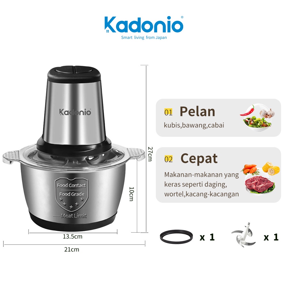 Chopper Stainless 2L KADONIO Blender Daging Penggiling Daging Multifungsi Meat Grinder KL-FB01