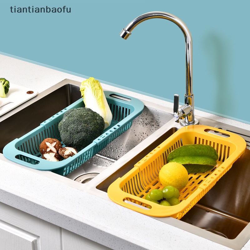 [tiantianbaofu] New Organizer Sayuran Adjustable Rak Wastafel Dapur Drain Basket Telescopic Boutique