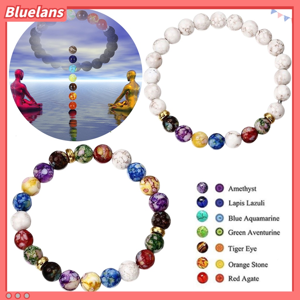 [BLS] Gelang Manik-Manik Warna-Warni Tali Elastis Adjustable All-match Hadiah Hias Faux Volcanic Agate Stone Energy Bangle Fashion Charm Untuk Pacaran