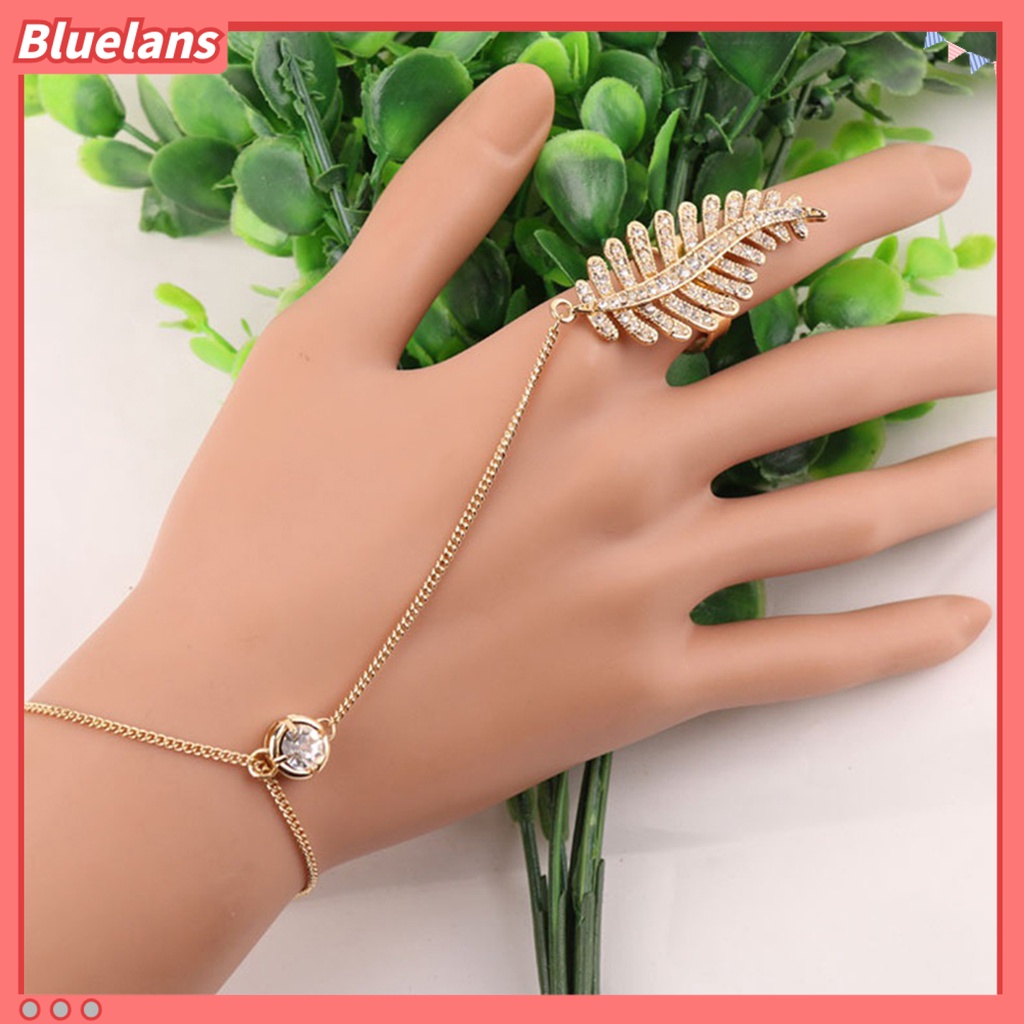 [BLS] Bulu Bentuk Berlian Imitasi Rantai Pergelangan Tangan Wanita Mengkilap Dapat Disesuaikan Jari Cincin Gelang Fashion Perhiasan