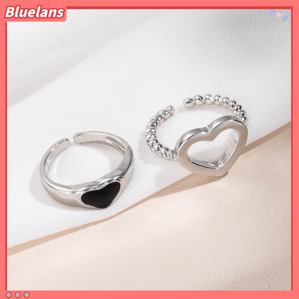 [BLS] 2pcs Cincin Pasangan Berongga Berlapis Perhiasan Hati Pembukaan Adjustable Jari Rings Hadiah Hari Kasih Sayang