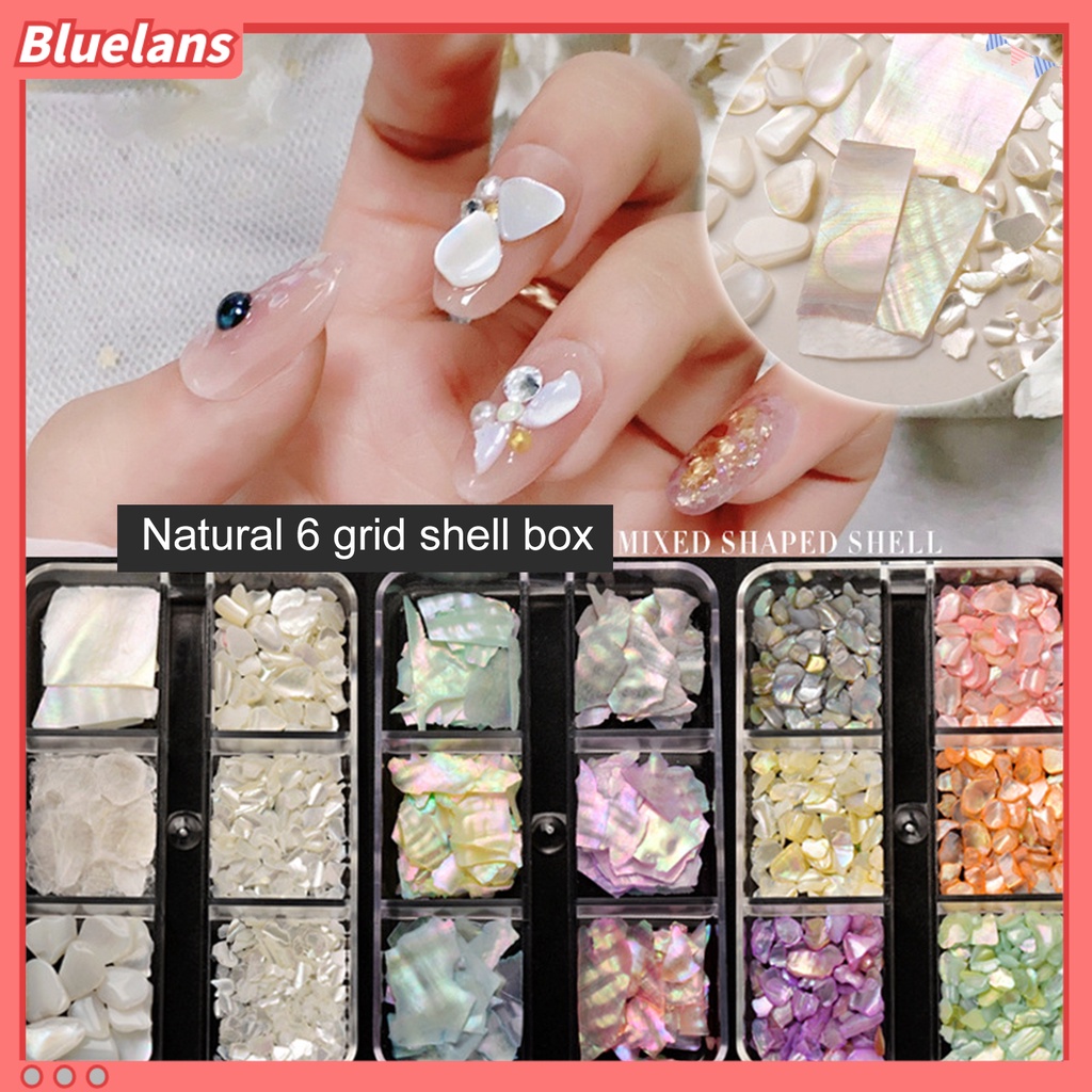 [BLM] 1kotak Shell Hiasan Kuku Warna-Warni Abalone Tidak Teratur Payet Slice Tipis Pesona Kuku 3D Nail Art Dekorasi Untuk Desain Kuku