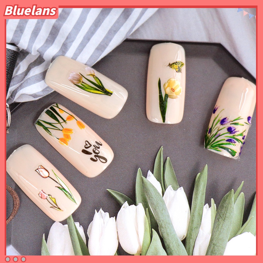 [BLM] 1set Stiker Kuku Pola Indah Tahan Air Resin Motif Tulip Stiker Kuku DIY Nail Art Gadget Perlengkapan Kuku