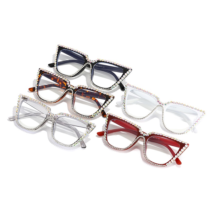 (YUZHU) Kacamata Berlian Mata Kucing Gaya Vintage Mode Baru Anti Blue Light Eyeglasses Frame Untuk Wanita