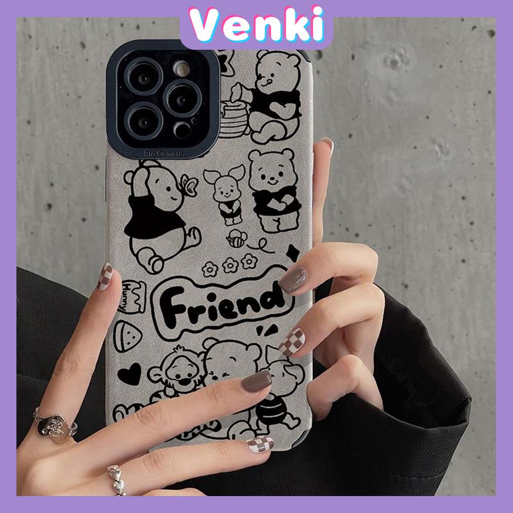 VENKI - Untuk iPhone 11 Case Leather Pupil Suede Case Soft Shockproof Airbag Case Pelindung Kamera Karakter Kartun Lucu Kompatibel dengan iPhone 14 13 Pro max 12 xr xs 7Plus 8Plus