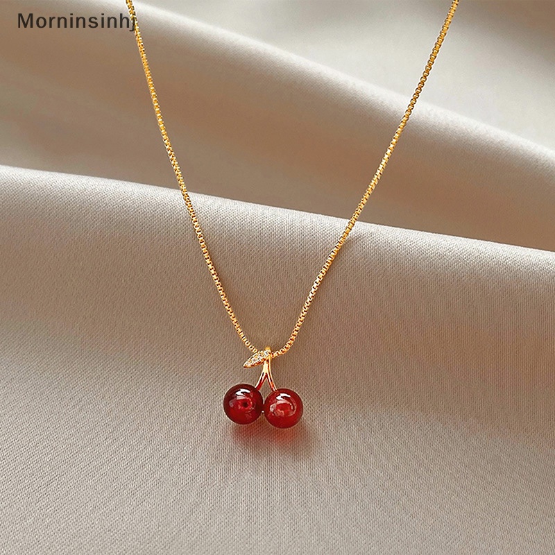 Mornin Eropa Dan Amerika Fashion Red Cherry Pendant Kalung Cahaya Pribadi Wanita Rantai Klavikula Perhiasan Hadiah id