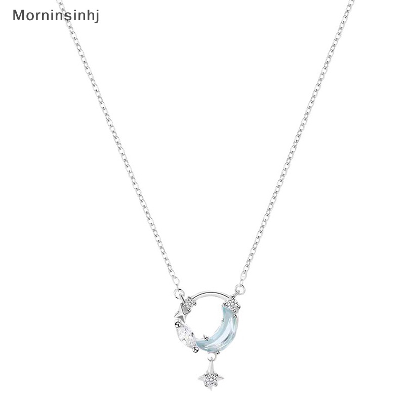 Mornin Kalung Liontin Bulan Berongga Fashion Korea Rantai Warna Silver Untuk Wanita Pernikahan Perhiasan Aesthetic id