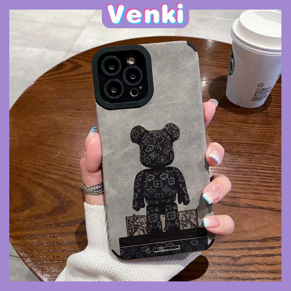 VENKI - Untuk iPhone 11 Case Leather Pupil Suede Cover Soft Shockproof Case Camera Simple Cute Black Bear Kompatibel dengan iPhone 14 13 Pro max 12 Pro max xr xs 7Plus 8Plus