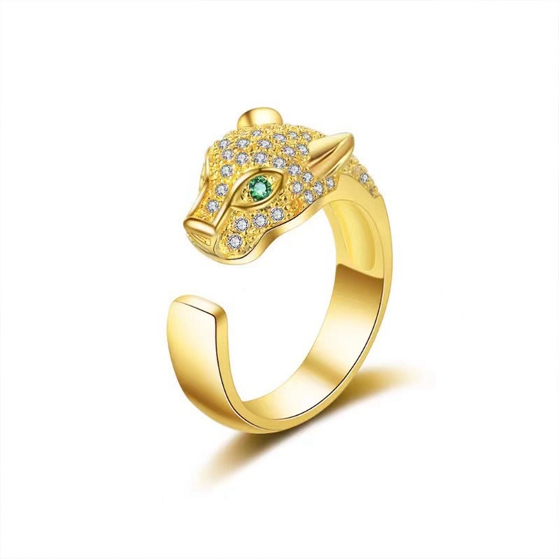 Leopard Panther Kepala Mata Hijau Pembukaan Cincin Micro-Hias Crysyal Berlian Imitasi Zirkon Untuk Unisex Pernikahan Pertunangan Pesta Perhiasan