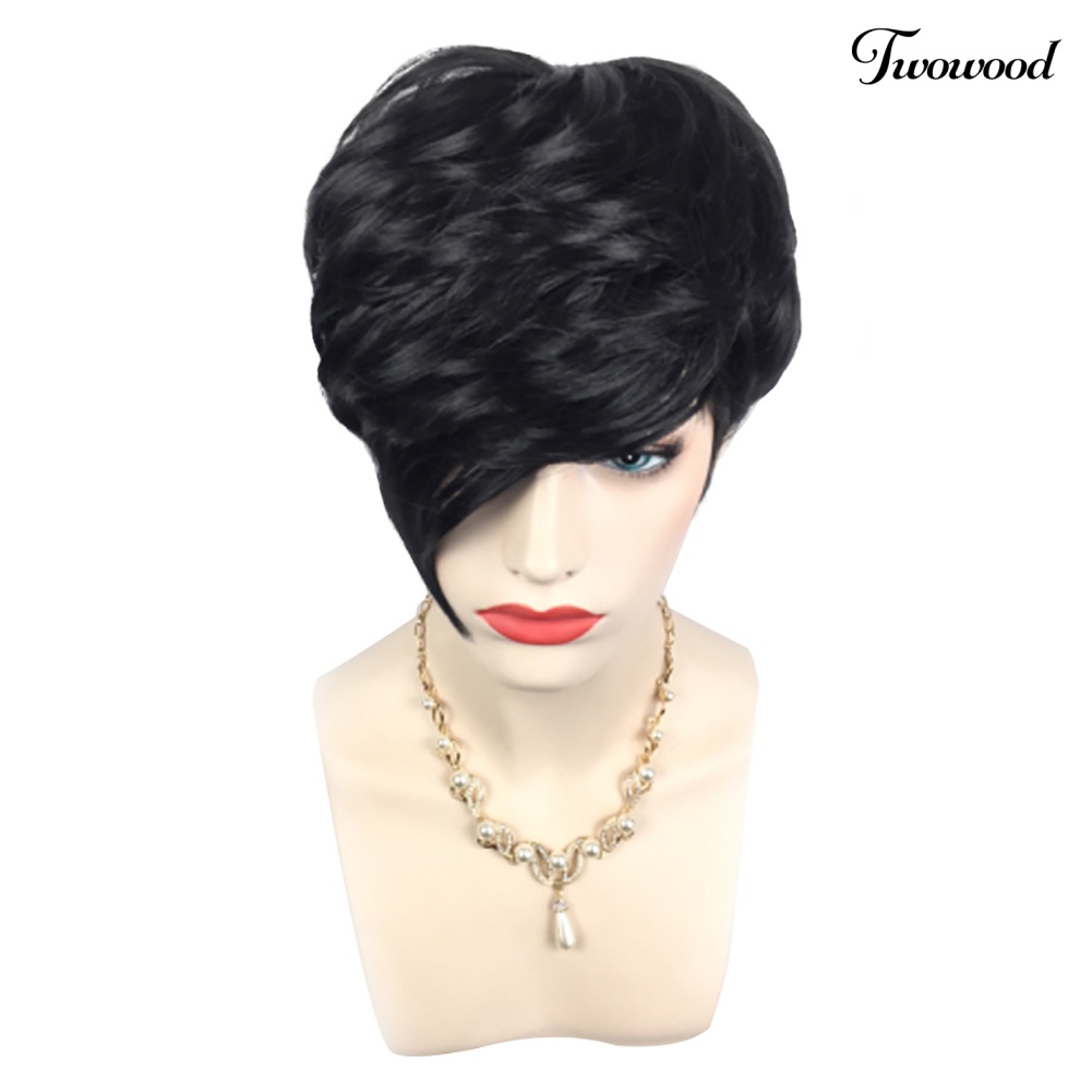 Twowood Fashion Wanita Seksi Panas Pendek Hitam Lurus Wig Cosplay Pesta Wig Rambut Penuh