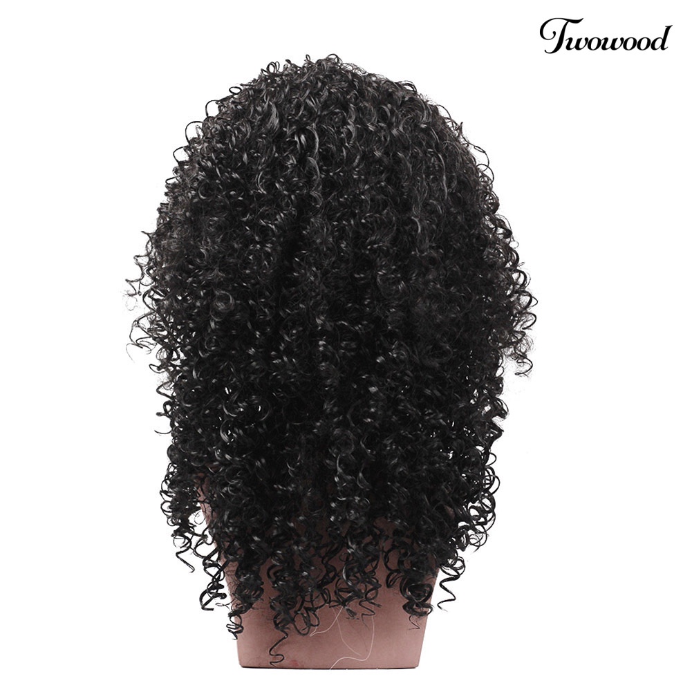 Twowood Wanita Fashion Afro Kinky Curly Rambut Sintetis Panjang Warna Hitam Pesta Wig Keren