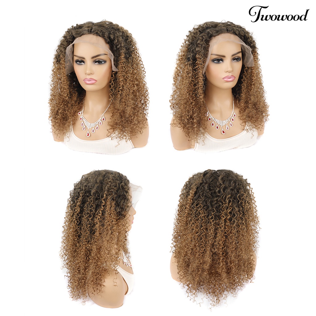 Twowood Curly Wig Berbulu Memperpanjang Rambut Suhu Tinggi Serat Density Frontal Wanita Wig Brasil Untuk Perempuan