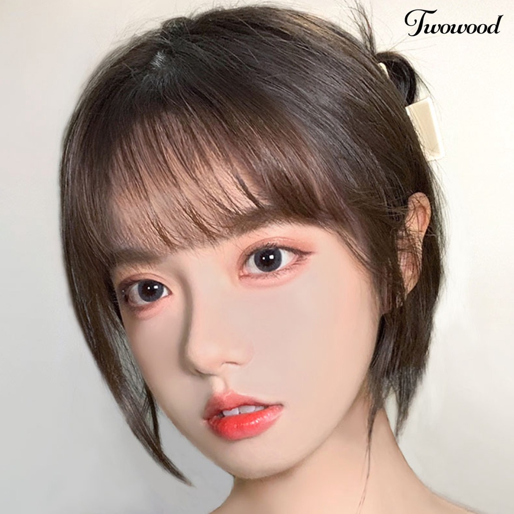 Twowood Poni Palsu Realistis Mulus Alami Berbulu Ringan Alat Makeup Ultralight Perempuan Tenun Tangan Poni Wig Untuk Gadis