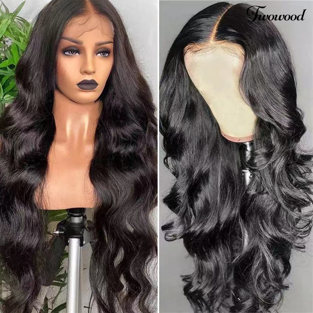 Twowood Rambut Keriting Panjang Mudah Dipakai Lembut Berbulu Realistis Trendi Alat Makeup Suhu Tinggi Sutra Renda Gelombang Besar Wig Rambut Keriting Panjang Untuk Kehidupan Sehari-Hari