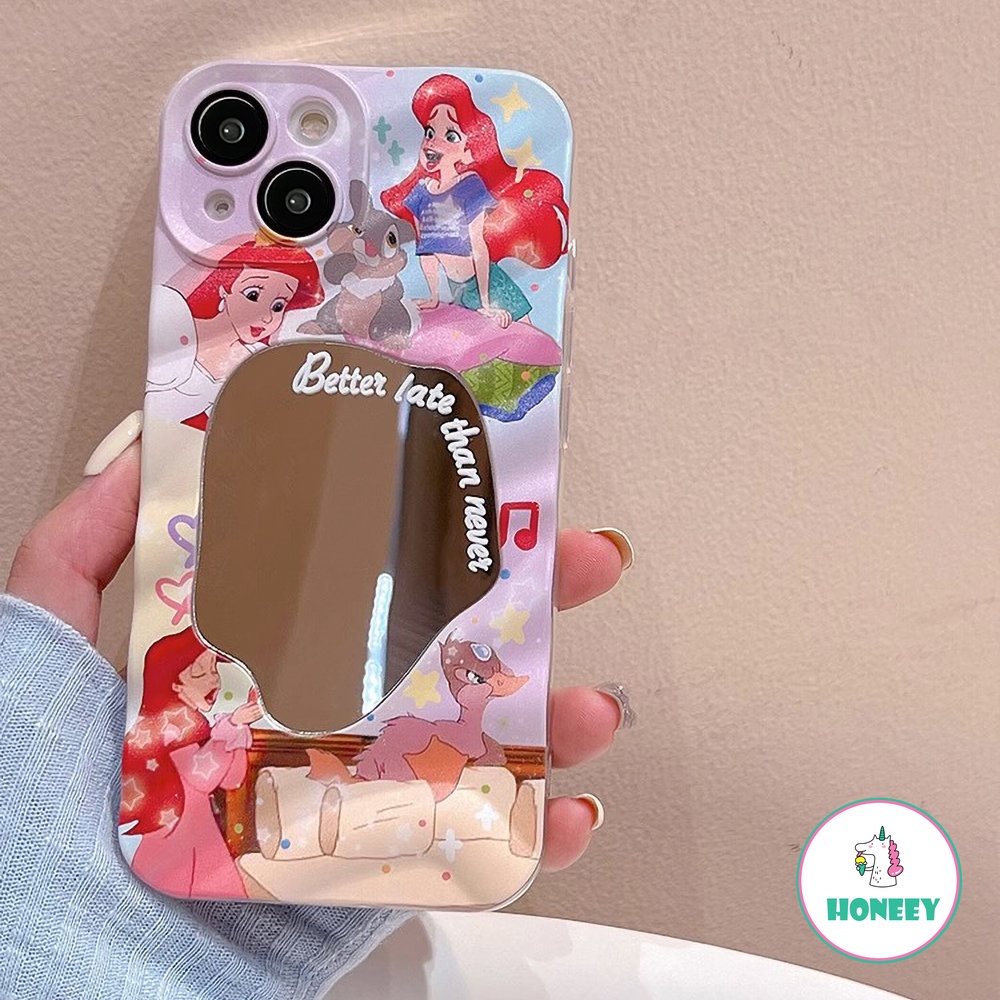 IPHONE Kartun Lucu Disney Princess Cermin 3D Pola Lipit Casing Ponsel Untuk Iphone14 13 12 Pro Max Case Iphone11Sarung Belakang Tahan Guncangan Lembut