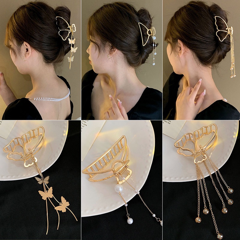 F41 INS Korean Square Acrylic Hair Claw Clip girl Women Fashion Gold Geometric Hairpin Pita Mutiara F41