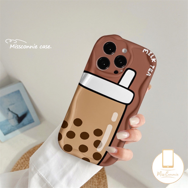 Smiley Lucu Lembut Tpu Case Untuk Realme C35 C31 C55 C33 C11 C30 C21 C53 C25 5 6i 5i 5s 7i 9i C15 C21Y C25Y C12 C20 C25s C17 C3 C20A Kartun Teh Susu 3D Bergelombang Melengkung Tepi Glossy Cover