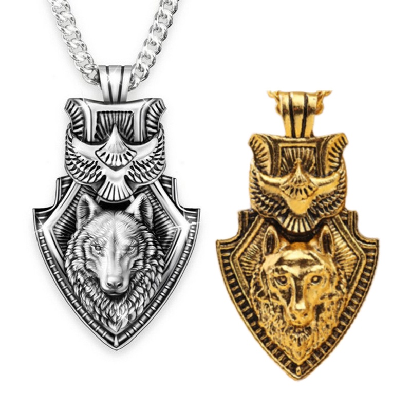 Pria Serigala Kepala Hip Hop Liontin Relief Stainless Steel Kalung Retro Serigala India Totem Hewan Liontin Jalan Hip Hop Pesta Pria Kalung