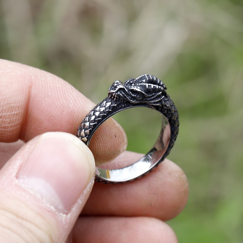 Desain Baru Cincin Naga Bulat Cincin Sisik Naga Punk Gothic Perhiasan Hadiah