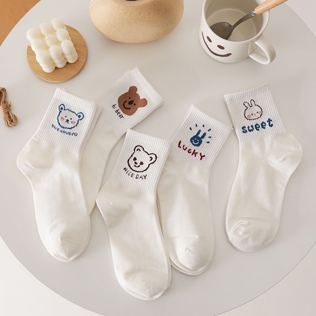 INDOMINI Kaos Kaki Wanita Putih Motif Gambar Lucu Fashion Korea Women Sock Import Murah KK132