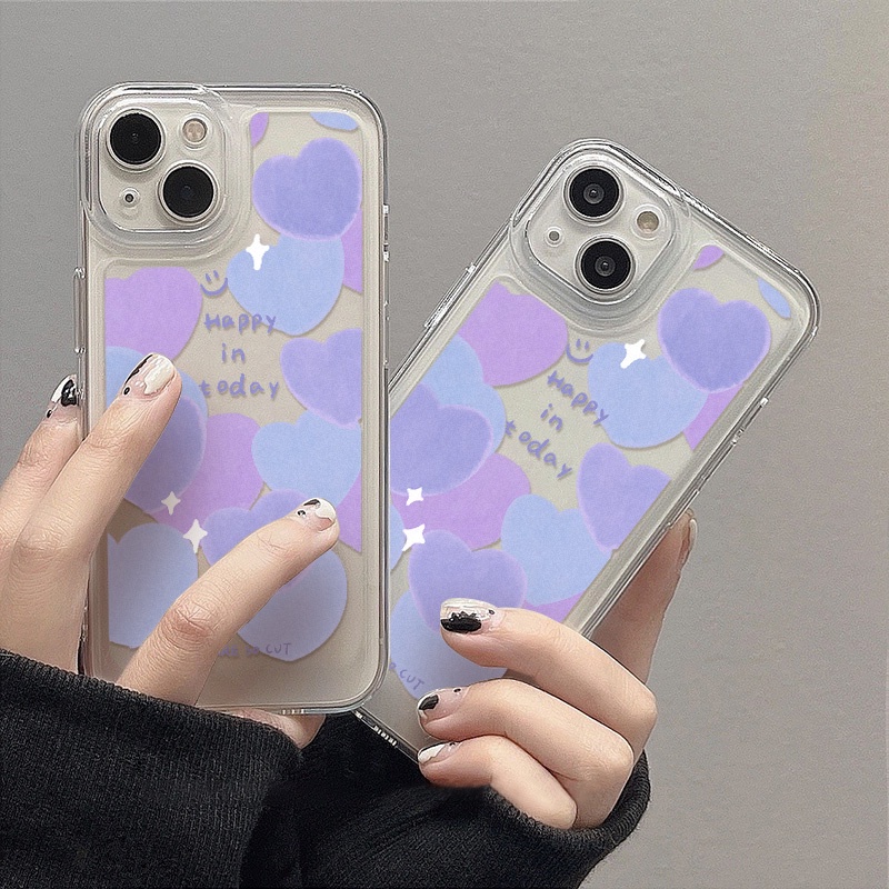 Case Hati Biru Ungu Untuk Redmi Note10 11 11E 11S 12 8 8T 9 9S 10 Xiaomi 11T 12T 13Pro 13 Mi 10 10 Pro 10T Lite 10T 11 12 Poco F3 F4 M3 X3 X4 X5 Pro Akrilik Tutup Belakang TPU Space