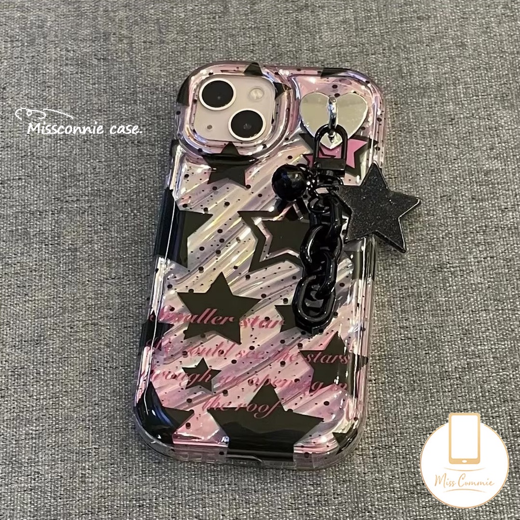 IPHONE Casing Kertas Kartu Laser Bintang Berujung Lima Hitam Ungu Kompatibel Untuk Iphone11 13 14 12 Pro MAX 7Plus 8Plus 6 6S 7 8 Plus XR X XS MAX SE 2020lembut 3D Bergelombang Melengkung Mewah Back Cover