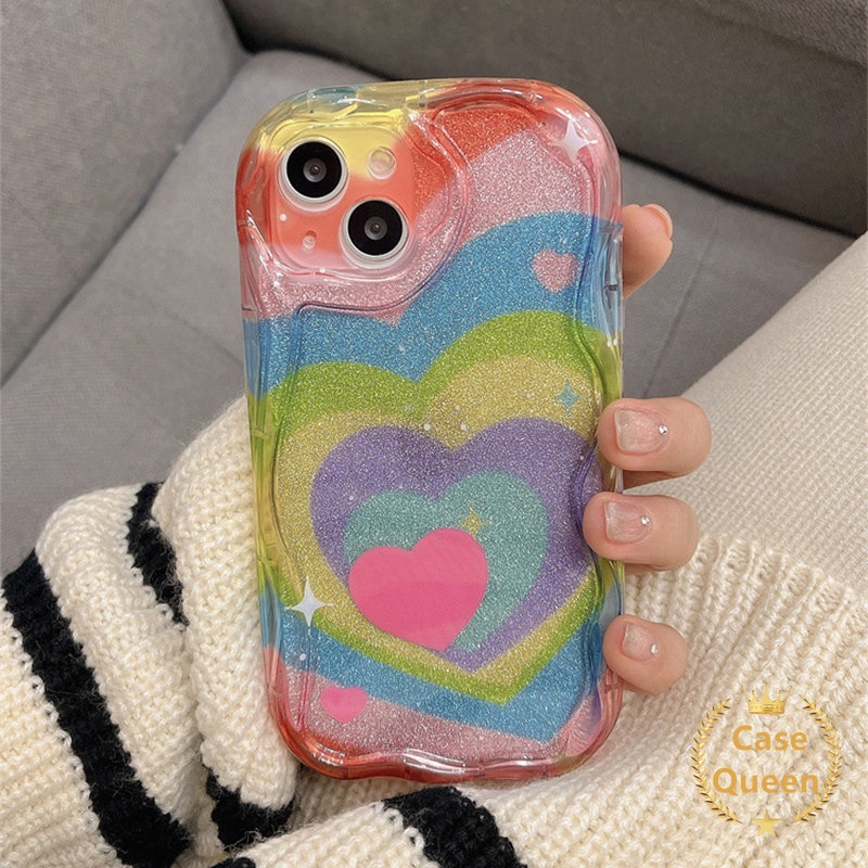 Rainbow Love Heart Simple Hitam Putih Motif Leopard Ekspresi Lucu Case Untuk Samsung A12 A24 A52 A04s A30s A13 A32 M12 A52s A50s A14 A13 A50 Leopard 3D Penutup Tepi Bergelombang Lengkung