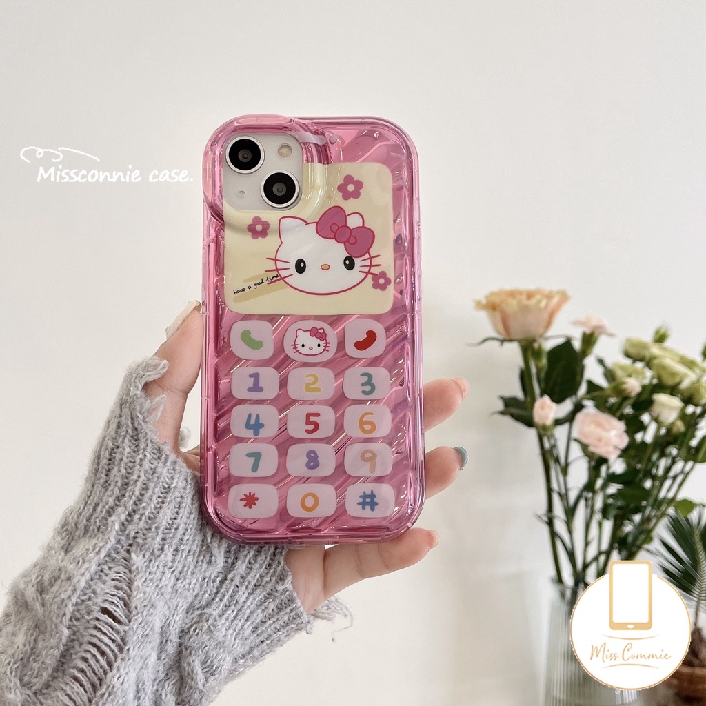 IPHONE Casing Tombol Ponsel Hello Kitty Retro Lucu Kompatibel Untuk Iphone11 12 13 14 Pro Max7 8 6 6S Plus XR X XS MAX SE 2020kartu Laser Kreatif 3D Stereo Pola Korgasi Soft Cover