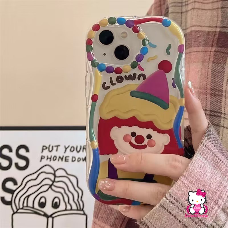 Case Badut Lucu Imut Untuk VIVO Y36 Y31 Y35 Y12 Y21 Y20 Y15s Y16 Y22 Y15 Y12i Y11 Y12s Y30 Y15A Y91C Y02 Y33s Y20i Y95 Y17 Y22s Y51 Y91 Y51A Y21s 3D Wavy Curved Edge Soft Cover