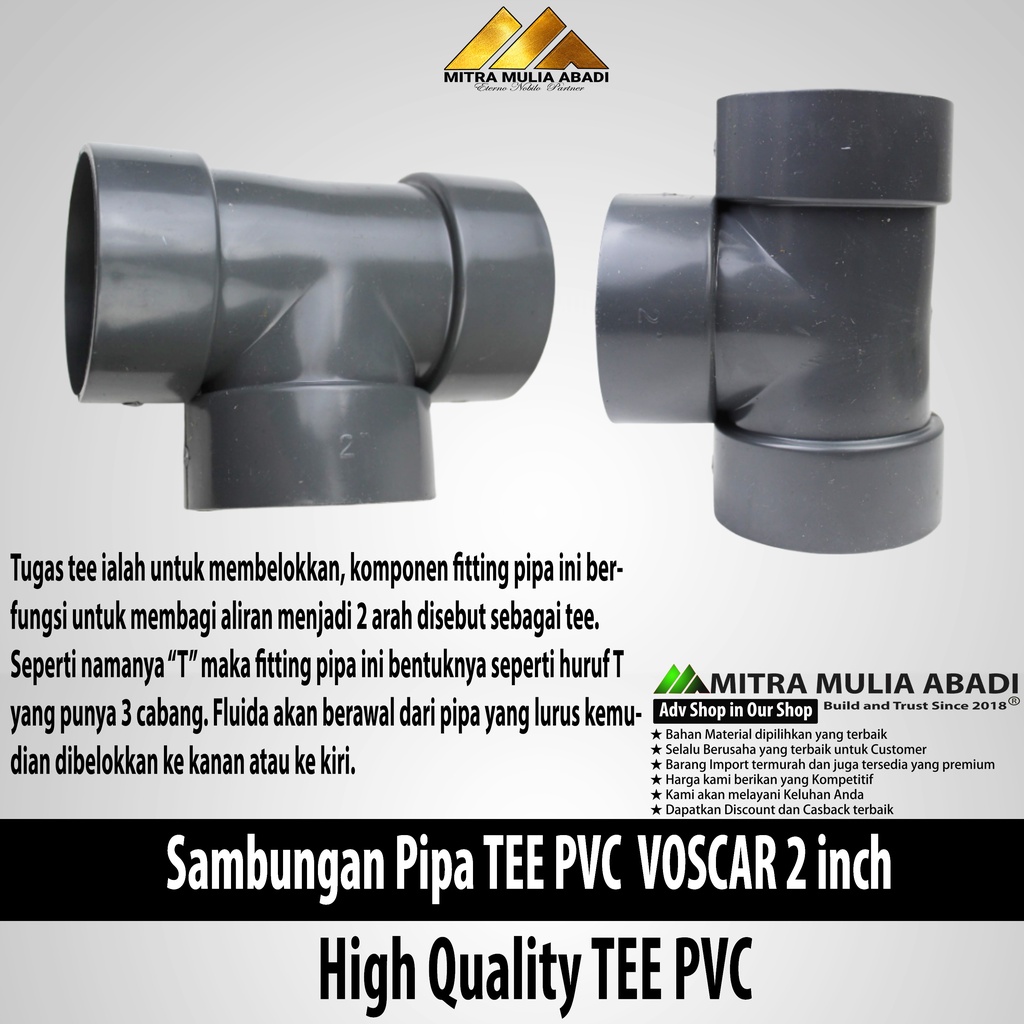 TEE Pipa PVC 2inch VOSCAR - Sambungan Pipa T