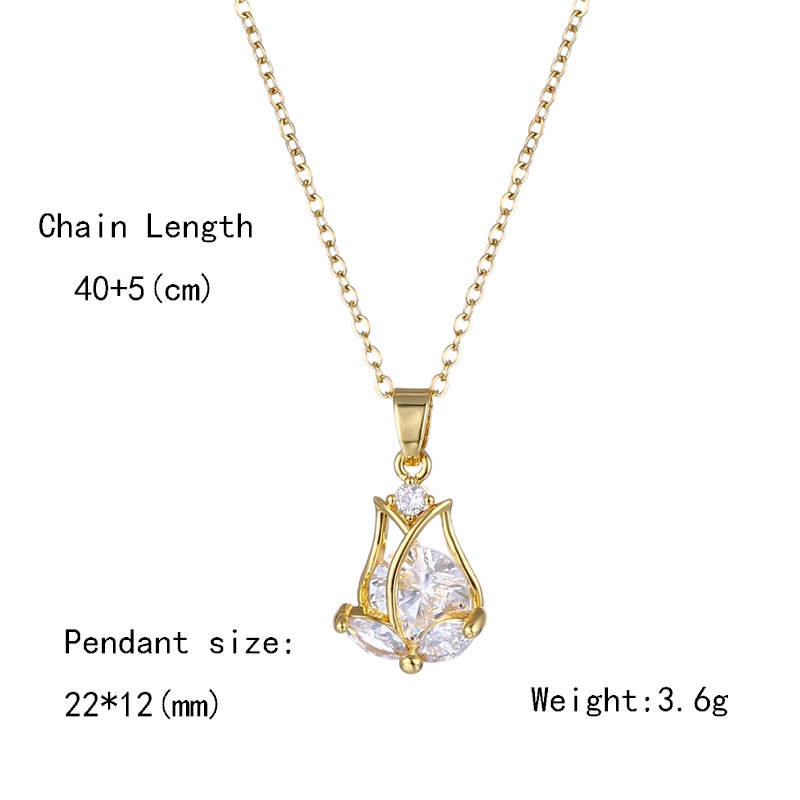 Fashion Wanita Korea Zirkon Tulip Liontin Emas 18K Kalung Hadiah Pacar XL23025