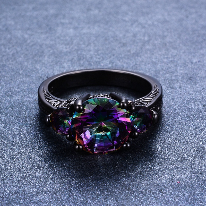 Fashion Wanita Cincin Berlian Hitam, Pertunangan Putaran Potong Zirkon Wanita Pernikahan Rings Perhiasan Rings For Woman Full Diamond Ladies Ring