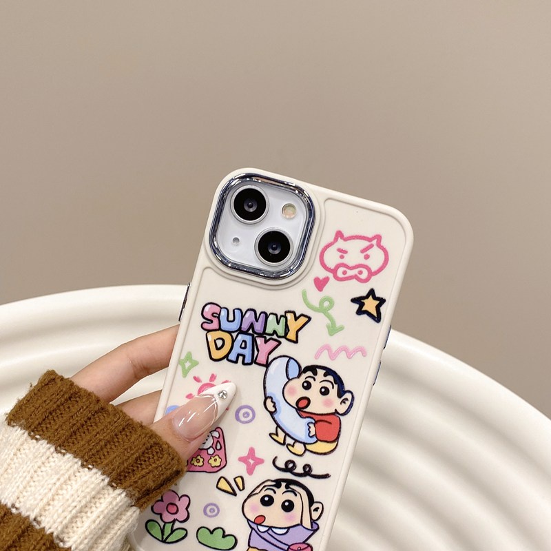 All New Metal Camera Skin Silicone Soft Case IPhone 11 12 13 14 Pro Max Women's Fashion Gift Cute Cartoon Phone Case Funny Crayon Shin-chan