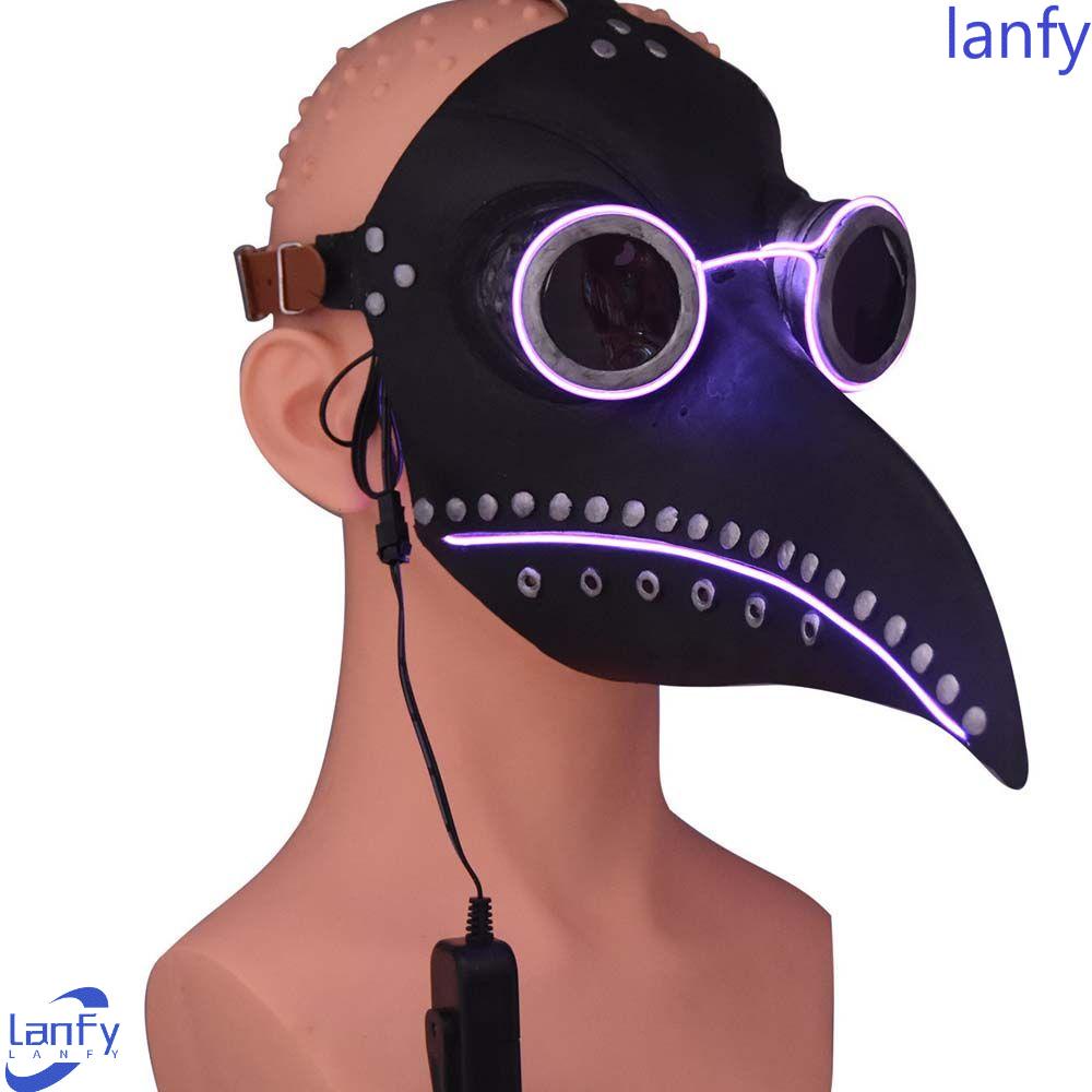 Lanfy Wabah Topeng Dokter Steapunks Karnaval Halloween Topeng Twinkle Topeng Lampu Led Anime Topeng Dokter Schnabel Cosplay Topeng Bercahaya Topeng Led Menyala