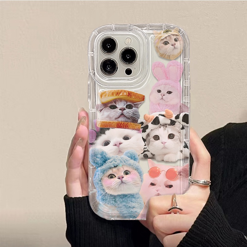 IPHONE Kucing Lucu Casing Ponsel Lembut Kompatibel Untuk Iphone14 13 11 12 Pro XS Max X XR 7+ 8plus Casing Transparan TPU Silikon Shockproof Cover