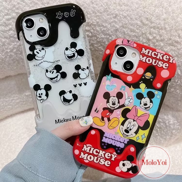 Pasangan Kartun Lucu Mickey Minnie Mouse Shockproof Case Kompatibel Untuk IPhone XR XS X Max 7Plus 11 14 12 13 Pro Max 8Plus 8 7 Plus Kreatif Permen 3D Es Krim Telepon Soft Cover