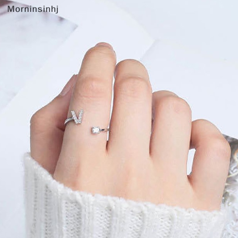 Mornin Berlian Imitasi Bersinar 26huruf Cincin Adjustable Mode Baru Inisial A-Z Alfabet Pembukaan Cincin Untuk Wanita Pesona Perhiasan Hadiah id