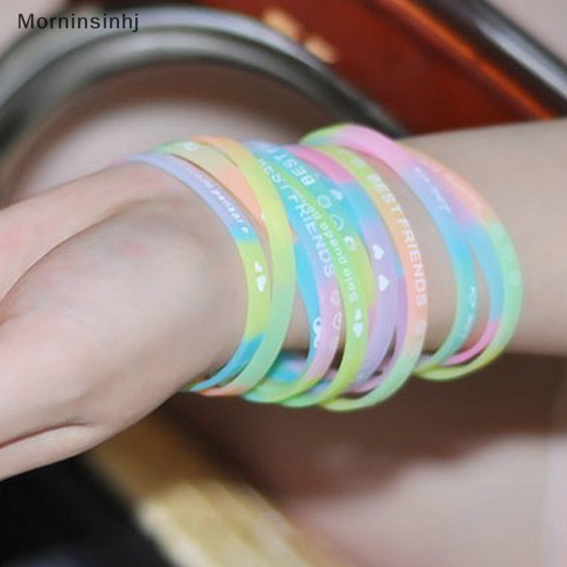 Mornin 10 Pcs Bercahaya Gelang Silikon Permen Berwarna Gerakan Huruf Gelang Fashion Pring Karet Pergelangan Tangan Tali Perhiasan Hadiah id