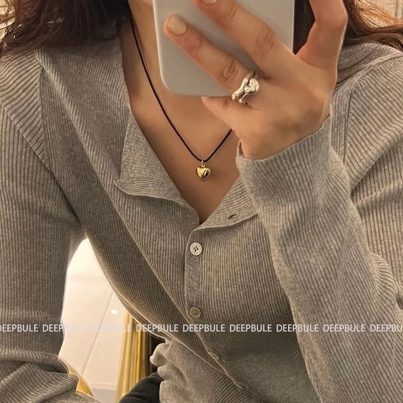 Kalung Liontin Hati Emas Kalung Tali Hitam Korea Simple Adjustable2023Aksesoris Fashion Terbaru