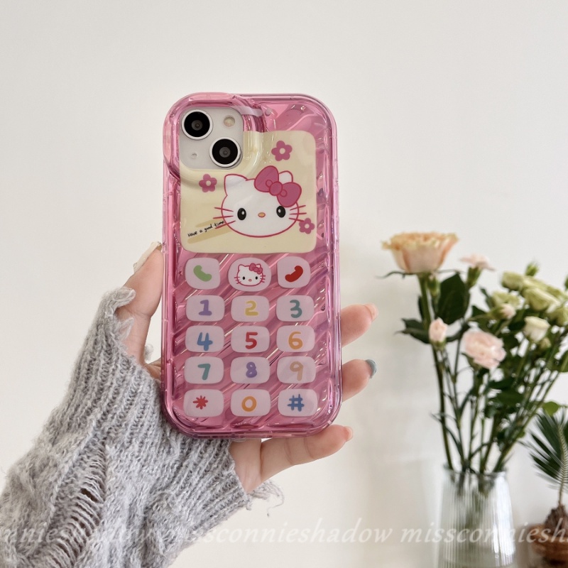 Keypad Case Numerik Vintage Kreatif Kompatibel Untuk IPhone XR 7Plus14 13 11 12 Pro MAX 8 6 6S Plus X XS MAX SE 2020kartun Lucu Hello Kitty 3D Stereo Corrugation Color Card Cover