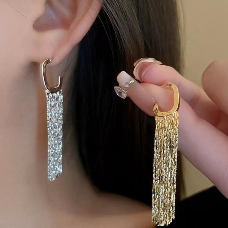 Anting Gantung Rumbai Flash Mewah/Bling Temperamen Anting Pernikahan Pengantin/Perhiasan Anting Menjuntai Wanita/Gadis Pesta Elegan Aksesoris Perhiasan Telinga Minimalis