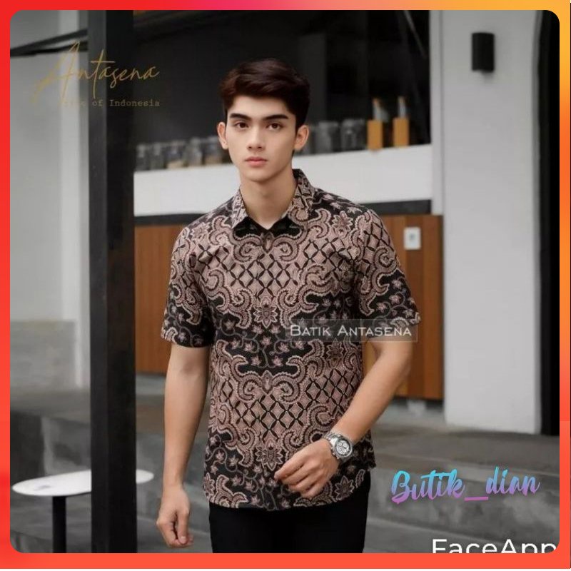 BSWARTBatik HRB026 Kenongo Hem Pendek Padi Pekalongan M L XL Batik Pria MURAH ModernGrosir butikdian