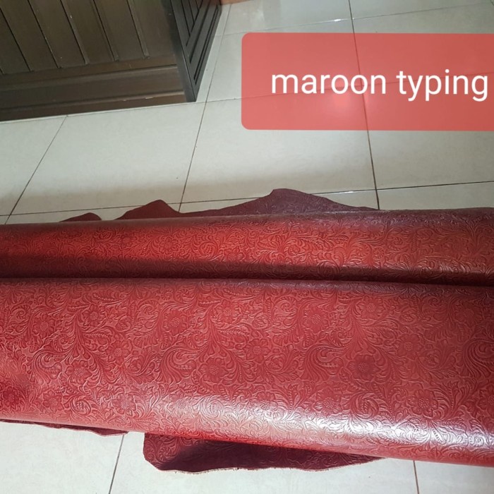 Produk Laris Kulit Sapi Lembaran Motif Batik Bunga Maroon typing 1 Premium grade