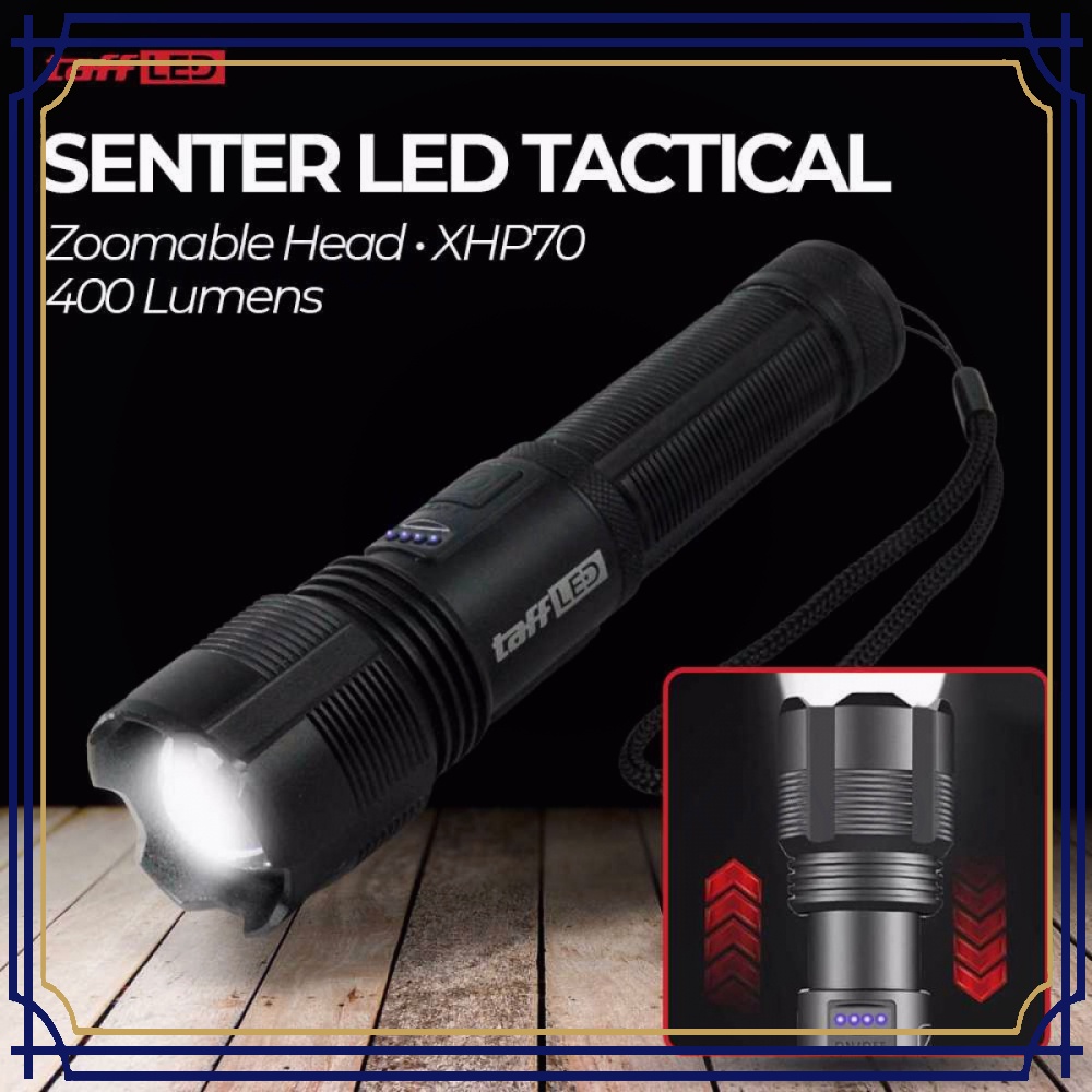 Senter LED Zoomable XHP70 400 Lumens with Battery - P7