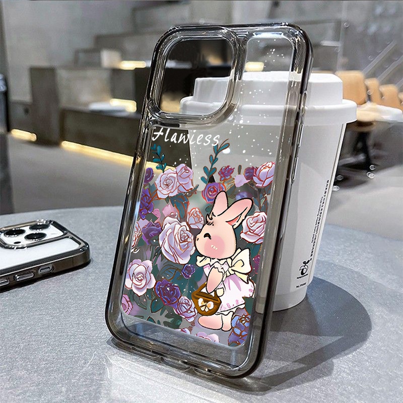 Casing Kelinci Lucu Bunga Untuk IPhone Kompatibel6 7 8 6Plus 7Plus 8Plus 11 14 Pro Max X XS XR 11 12 13 14 Pro Max SE 2020 2022 Plating Electroplated Buttons Shockproof Cover